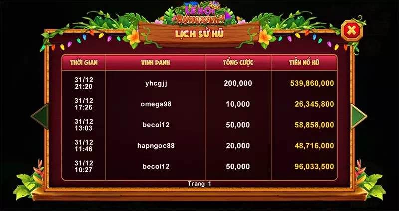 Tựa game Lễ Hội Rừng Xanh mang lại giá trị thưởng lớn